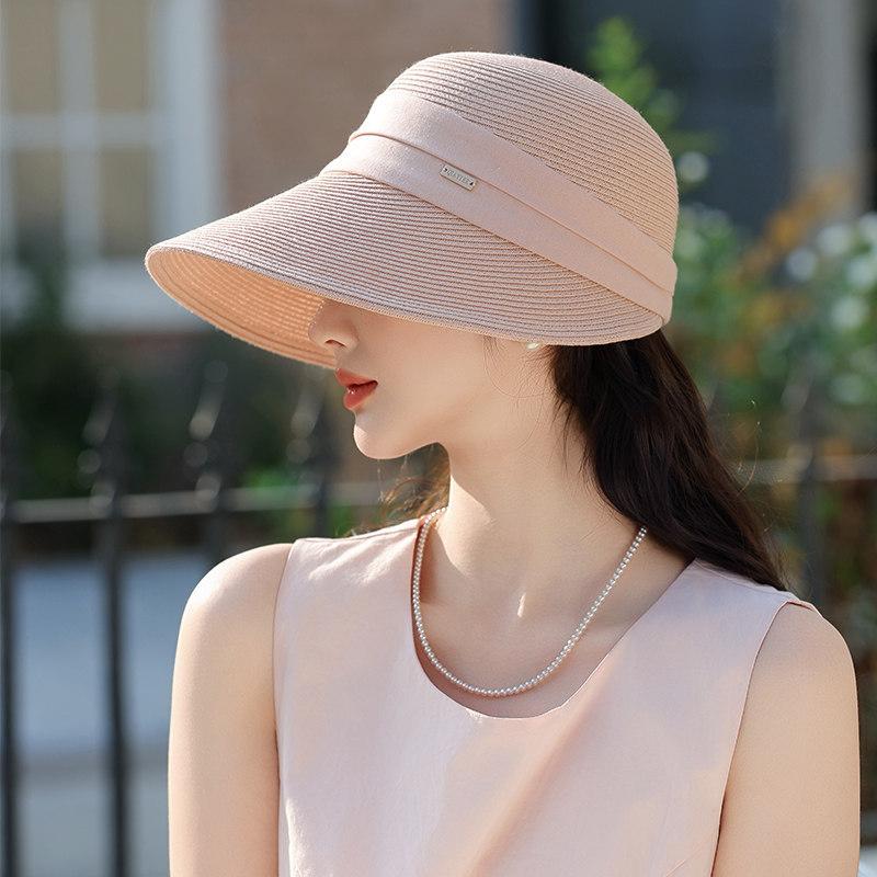 

Women s Elegant Ribbon Straw Sun Hat Wide Brim Cloche Hat UV Protection for Summer Travel & Daily Commute one size рожевий