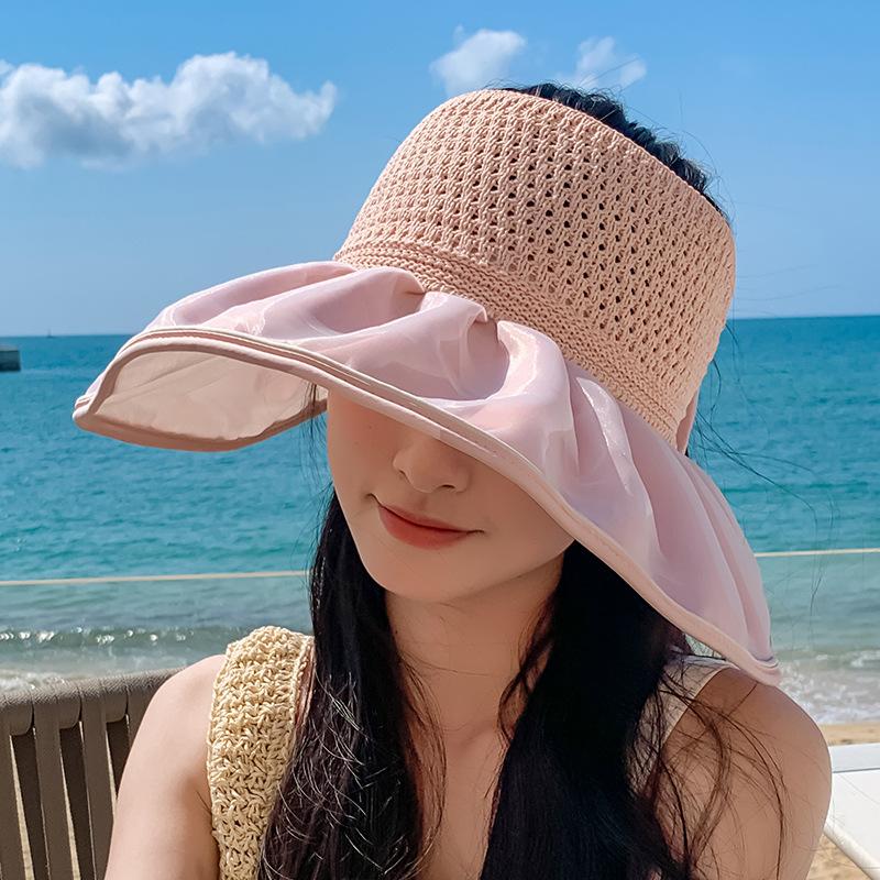 

Summer UV protection empty top sun hat children foldable beach hat sweet versatile face cover sun basin hat Adjustable