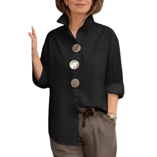 

Women Shirt Lapel Long Sleeve Loose Fit Shirt Tops Metal Buttons Pure Color Summer Shirt Work Parties Casual XXL