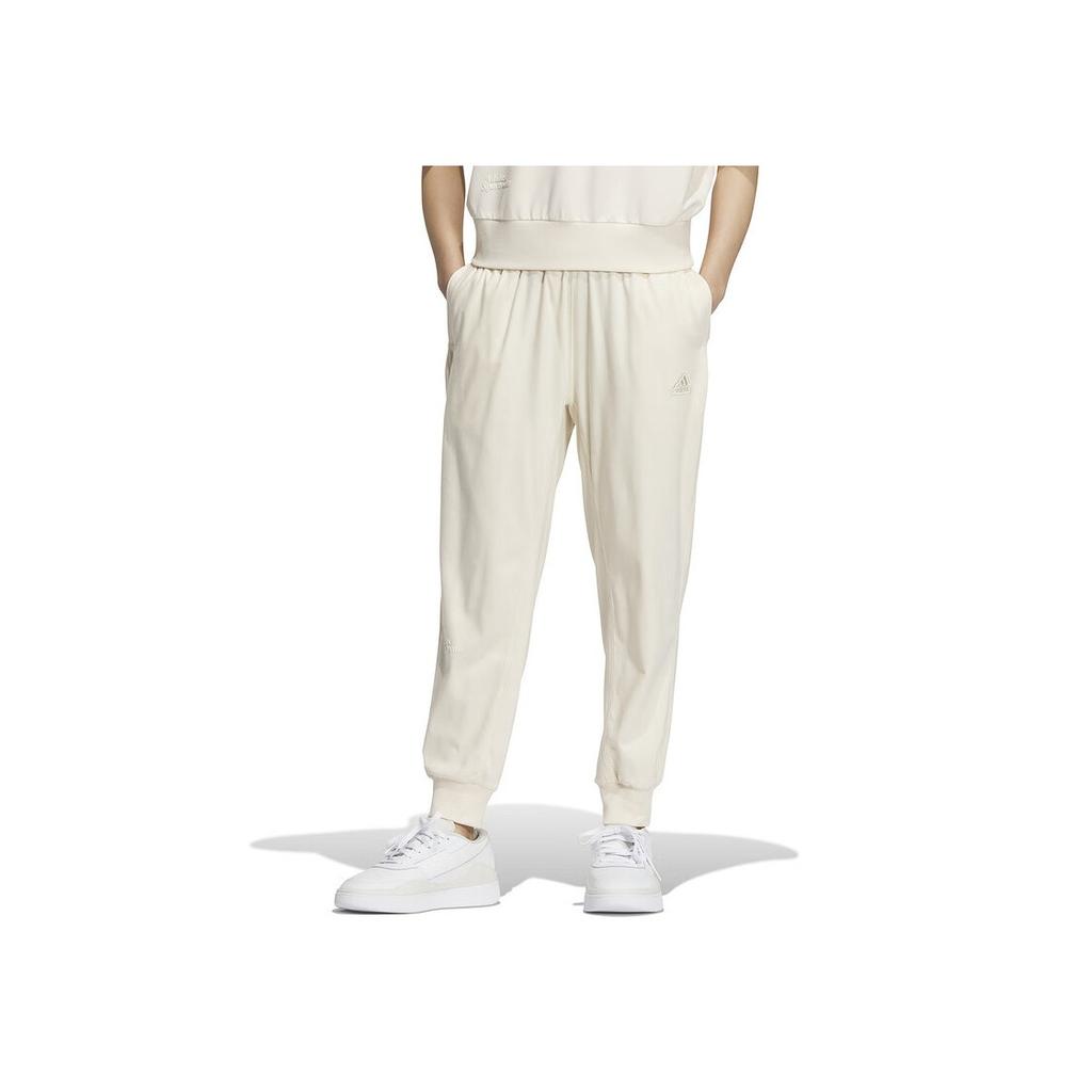 Adidas Ss24 Solid Color Elastic Casual Tapered Knit Sports Pants Women Bottoms Cream IM8864