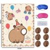 Capybara Theme Birthday Party Supplies: Plates, Cups, Napkins, Tablecloth with Cartoon Capybara Design.