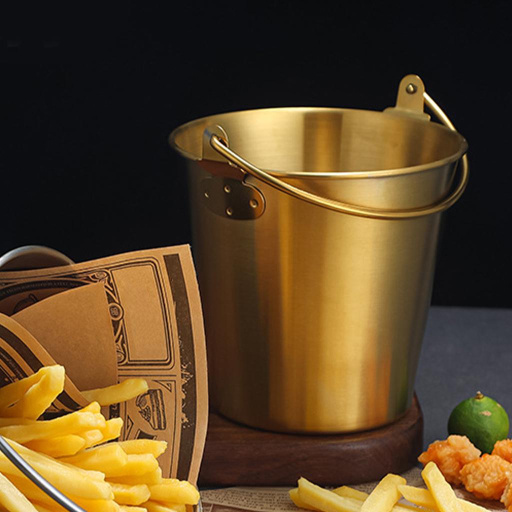 Mini Stainless Steel Pails Small Ice Bucket with Handle for Beverage Wine French Fries Chicken Wings Home Bars Parties