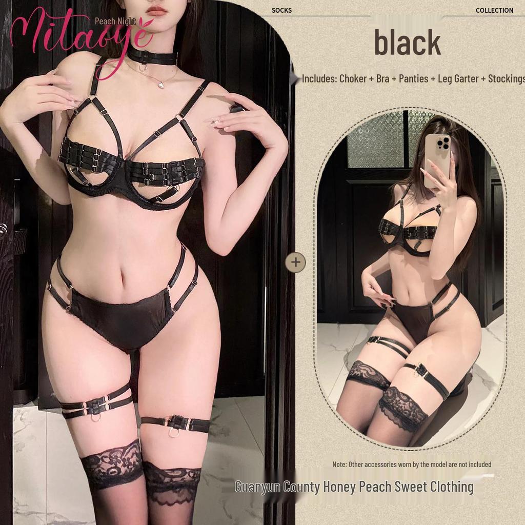 European & American Lace Hollow-Out Lingerie Set with Underwire Bra & Panties