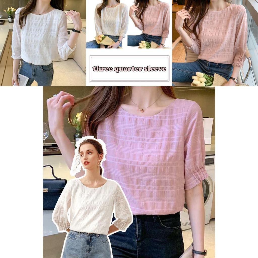 Elegant Korean Style Spring And Summer Blouse With Seven-part Sleeves For Versatile Wear