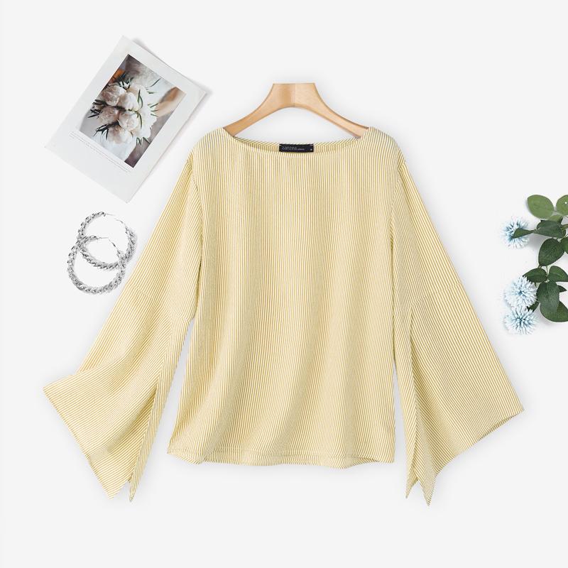 ZANZEA Women Stripe Print Casual Round Neck Long Sleeve Blouse
