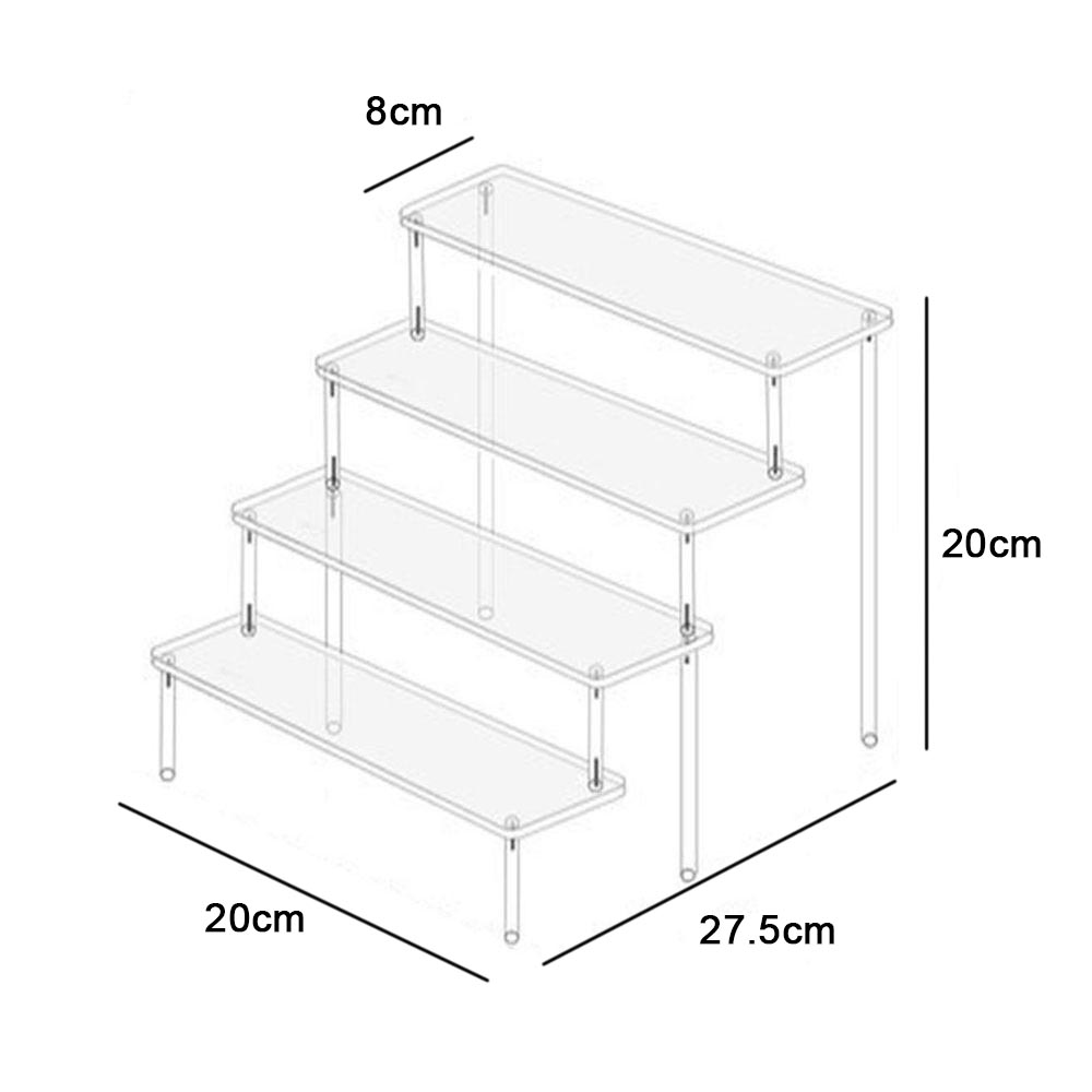 Espositore espositivo in acrilico da 1-4 livelli, espositore durevole per cupcake, bambole, profumi, mensola portaoggetti trapezoidale trasparente
