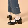 Square head Mary Jane shoes women's spring new one-word buckle light mouth thick heel single shoes simple flower women's high heels