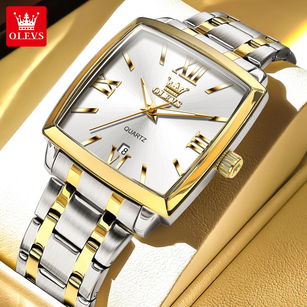 OLEVS 2969 Mens Watch Original Luxury Square Quartz Watch Stainless Steel Waterproof Luminous Sports Automatic Date Watches