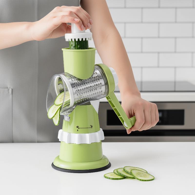 Manual Rotary Cheese Grater 3 Rust-Resistant Stainless Steel Blades Strong Suction Base for Home Kitchen Food Prep