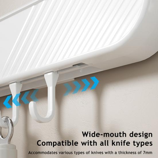 Wall Mount Cutter Holder with Hooks No-Drill Adhesive Kitchen Storage Rack for Utensils Space Saving Tool Organizer