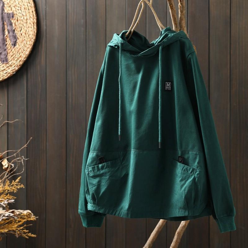 Women's Oversized Color Block Patchwork Hooded Sweatshirt with Double Pockets