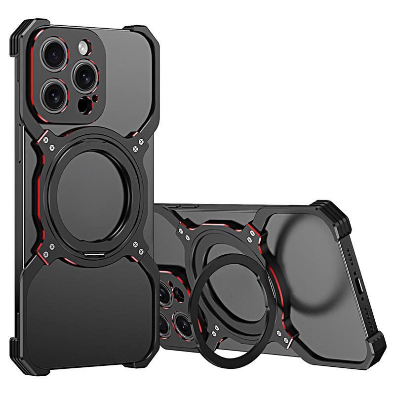 For iPhone 13 Pro Bumper Case Compatible with MagSafe Rotation Kickstand Metal Frameless Phone Cover