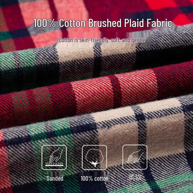 Men's Plus Size Pure Cotton Brushed Plaid Long Sleeve Shirt - Business Casual & Breathable
