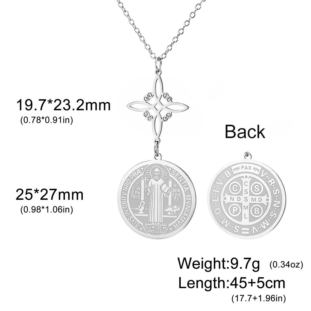 

Saint Benedict Medal Pendant Necklaces Witch Knot Charm Protection Choker for Women Men Stainless Steel Jewelry Amulet Gifts