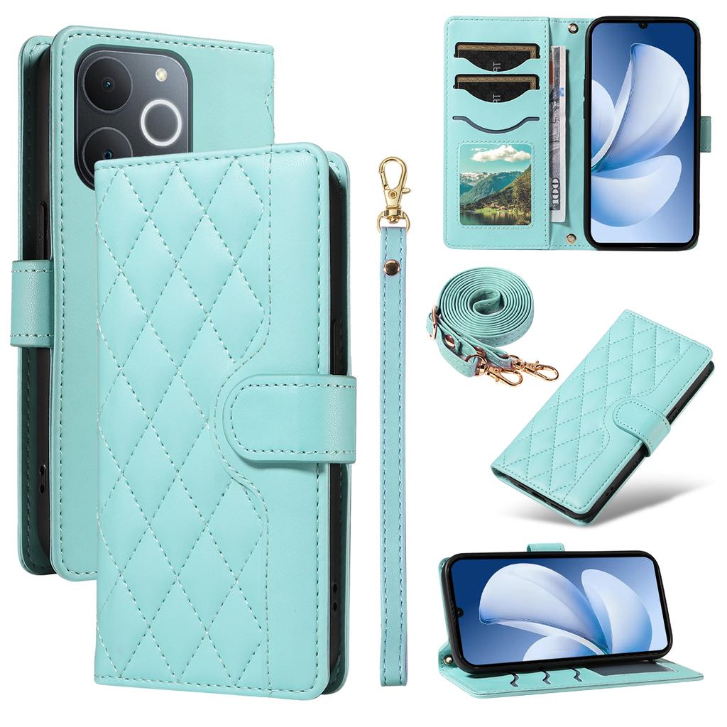 For Realme Narzo 80 Lite 4G/Realme Note 70T 4G/Realme Note 70 4G/Realme C71 4G (India) Wallet Case Rhombus Leather Phone Cover with Strap
