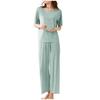 Women's Casual Pajamas Set Solid Color Short Sleeve Up Nine Pants Two Pieces