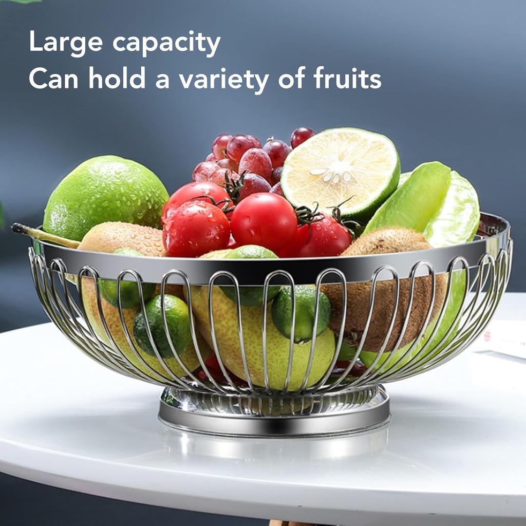 Countertop Fruit Bowl, Stainless Steel Countertop Fruit Basket Metal Wire Fruit Storage Basket for Vegetable Snacks Bread (L)