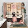 1pc Black Cat In Vintage Bathtub Shower Curtain - Nautical Theme, Pink Towel & Posters, 70.8x70.8", Polyester, 12 Hooks,Washable