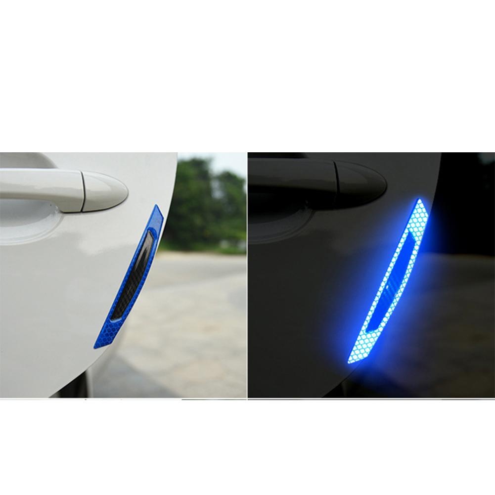 4pcs Car Door Reflective Warn Strips Bumper Reflector Stickers Decals Blue Safety Opening Safety Opening Exterior Accessories