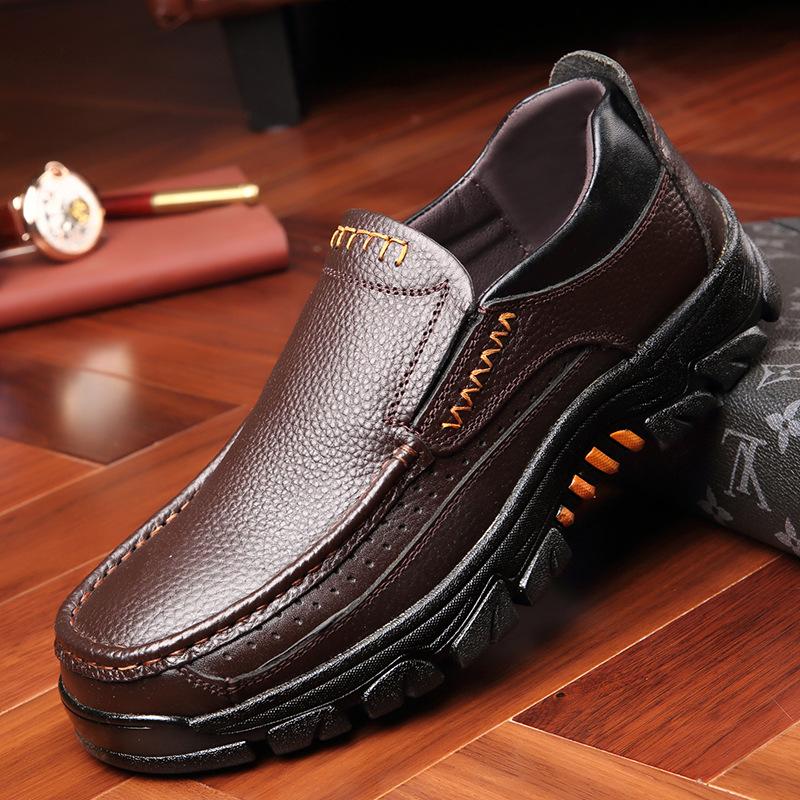 

Spring business leather shoes men s soft-soled cowhide middle-aged and elderly casual men s shoes big round head thick-soled soft leather shoes men 44