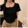 Short T-shirt for Women In Summer New Korean Style Slim Inner Wear Student Slim Student Thread Button Top Trendy