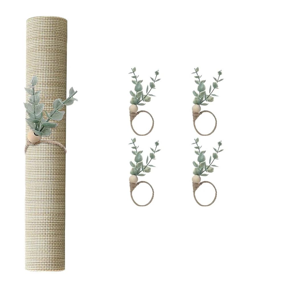 

4/6/12 шт. эвкалиптовые кольца для салфеток, деревянные бусины ручной работы, домашний декор, искусственная зелень, держатели для салфеток для свадеб, вечеринок, украшений