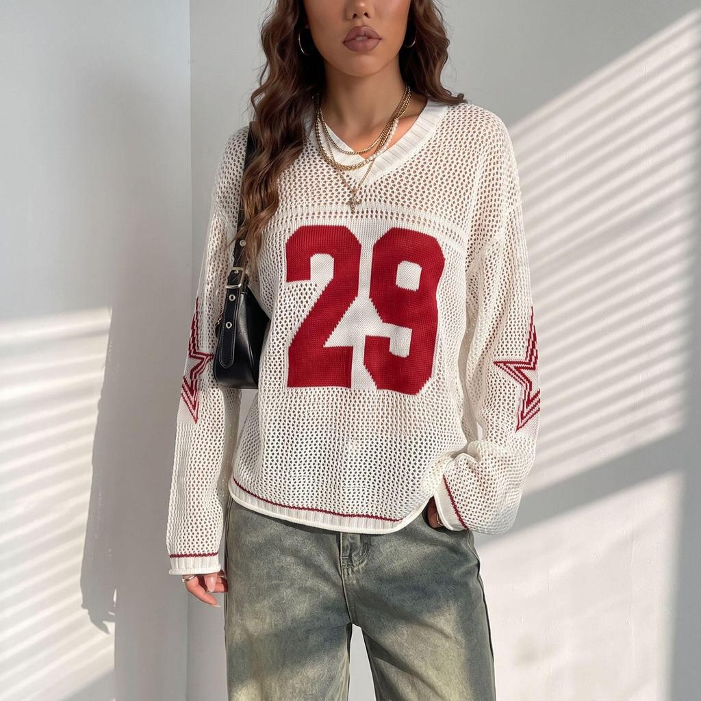 Manga 2025 Digital Print V-neck Knit Sweater: New Fashion Casual Streetwear