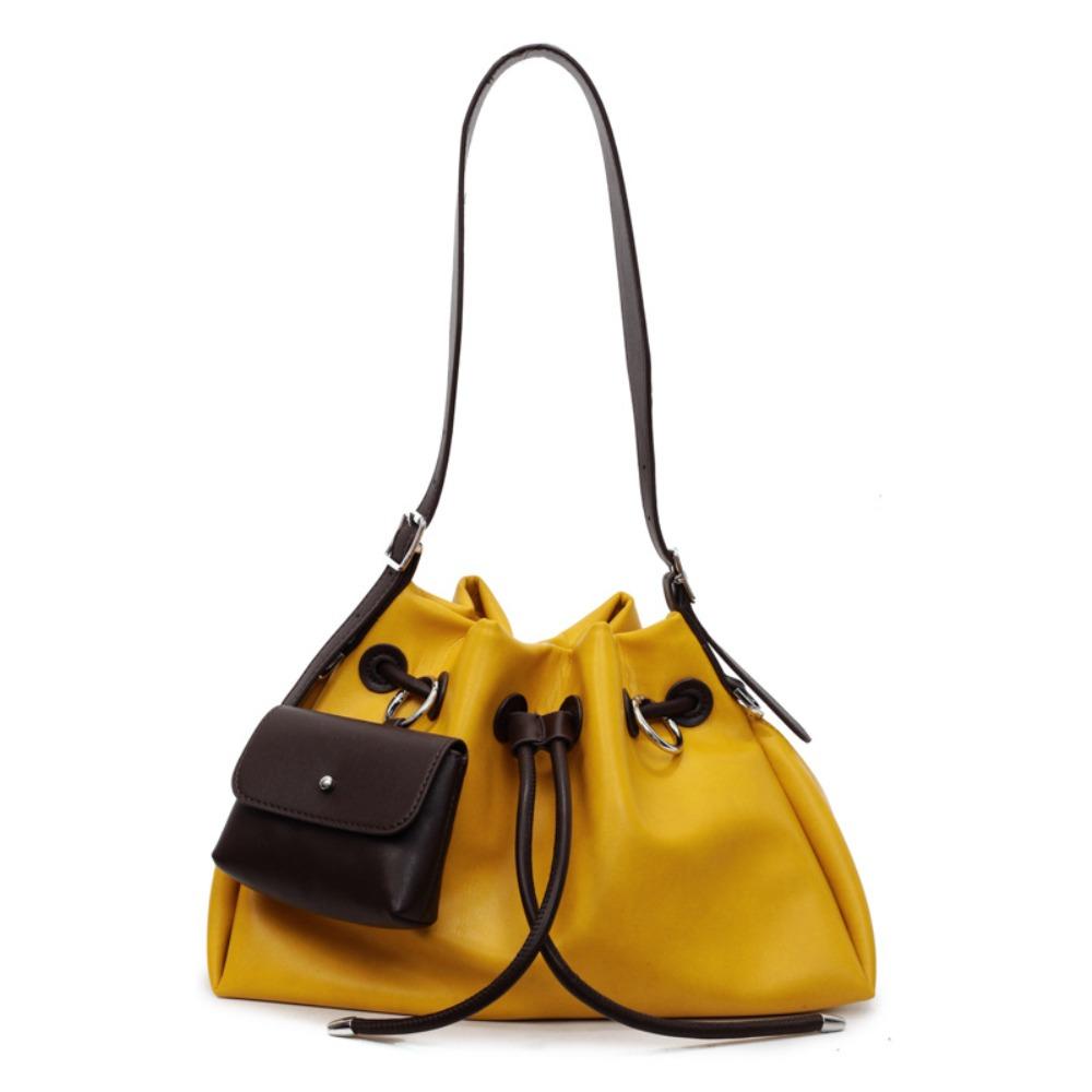 

Korean Style Pu Shoulder Bag Cylindrical Crossbody Bag Casual Drawstring Bucket Bag Office Worker