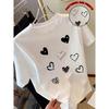 Pearl Heart Print Round Neck Women's Short Sleeve Top T Shirt Spring and Summer Luxury-style Women's Tops