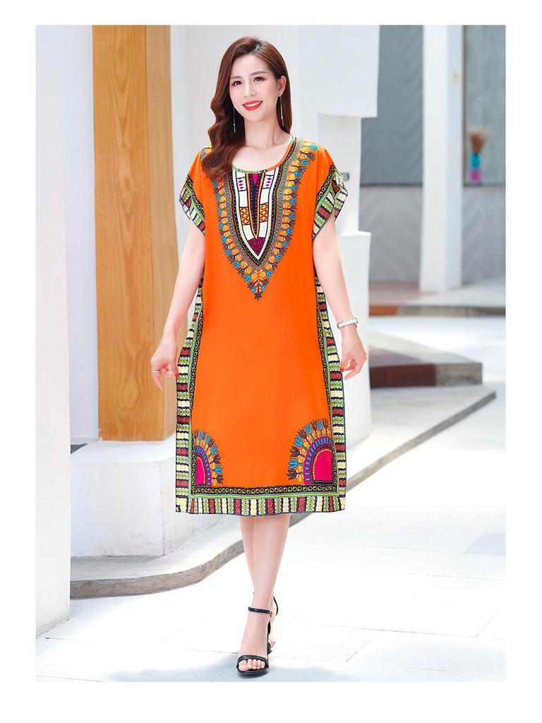 Ethnic Style Plus Size Summer Women's Cotton Silk Lace-Up Dress