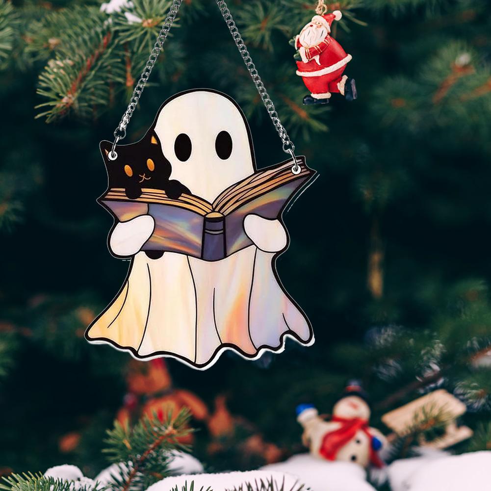 Ghost Sun Catcher Acrylic 2D Flat Halloween Tree Ornaments Cute Ghost Suncatcher for Window Decor Indoor Outdoor Holiday Crafts