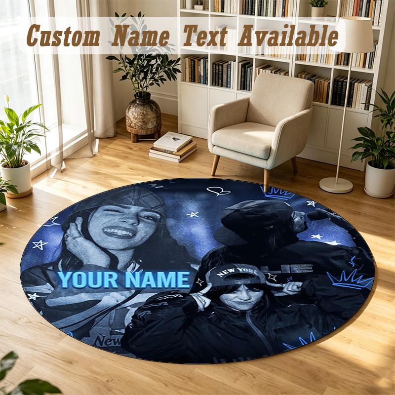 Round Rug Custom NameBillie Eilish Pattern Non Slip Carpet Home Floor Decor
