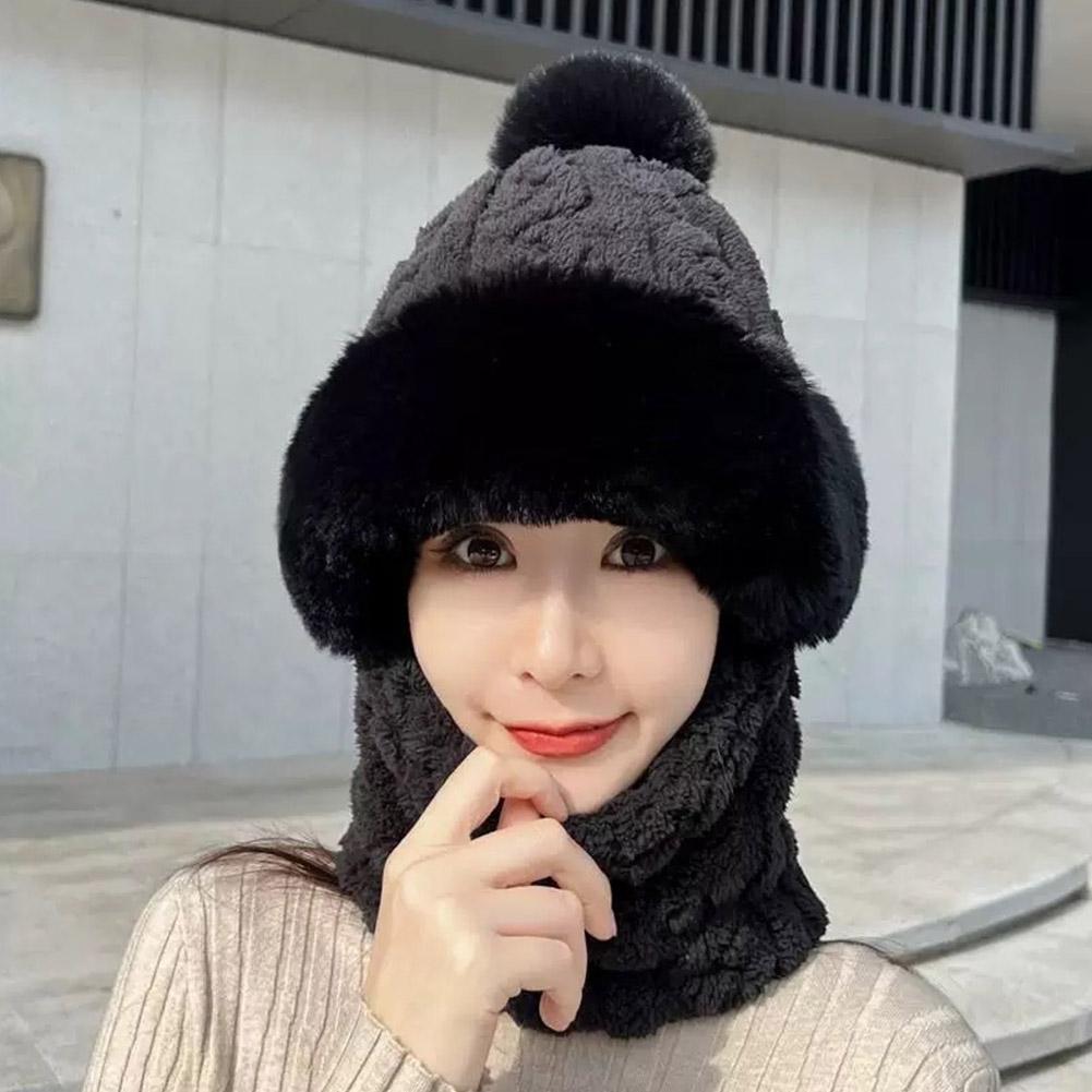 Ski Mask With Integrated Ear Protection Plush Lining Outdoor Sports One-Piece Scarf Hat Perf Women's Winter Windproof