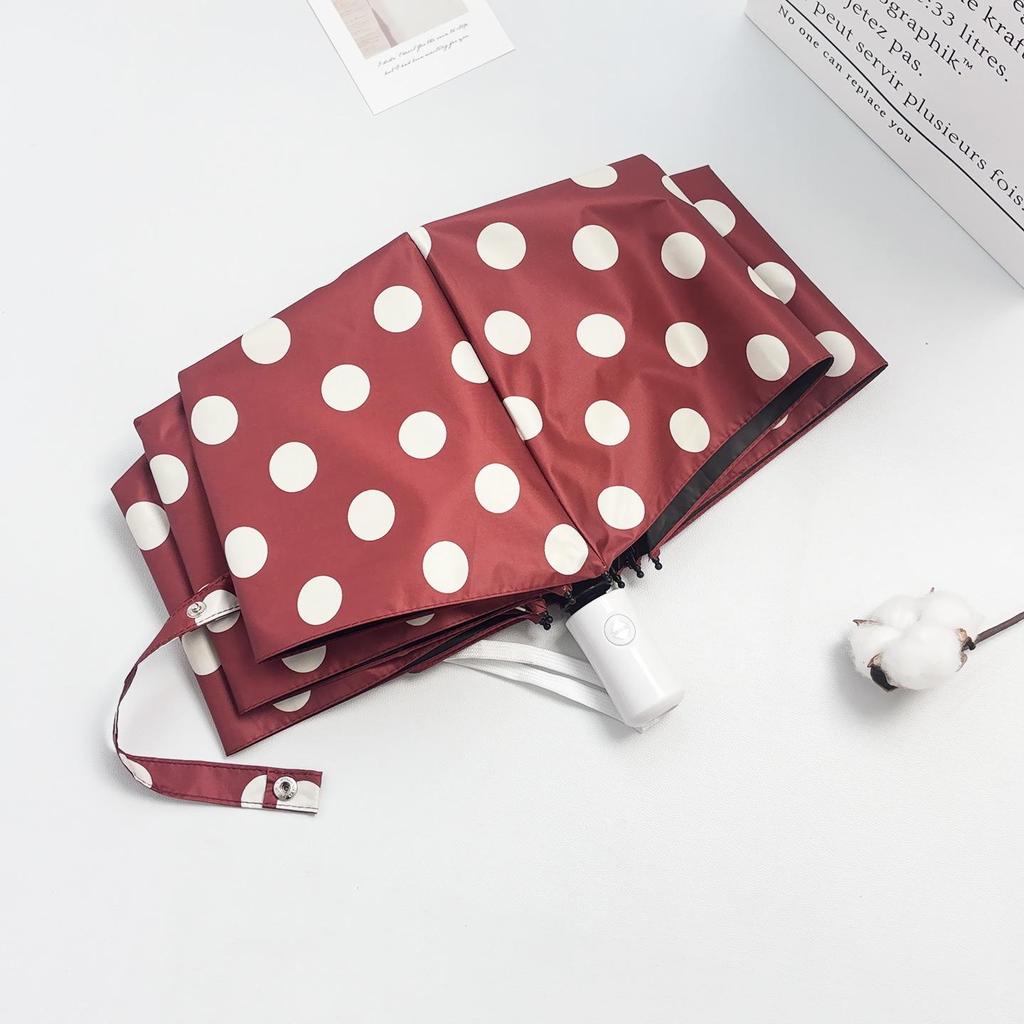 Retro Polka Dot Dual-Use Folding Umbrella: Windproof, Sturdy, Automatic Sunshade for Women