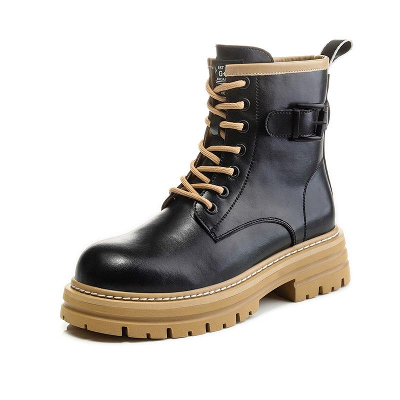 Winter 2025 New British Martin Boots Women's Thick Heel Platform Casual Short Boots Women's Medium Leather Boots Women's