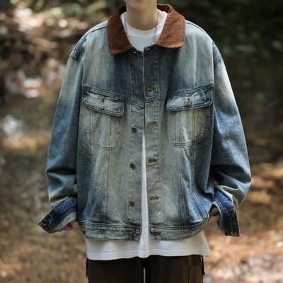 High Street Trendy Brand Retro Blue Washed Season Denim Jacket Men'S Design Sense Loose Niche Versatile American Jacket