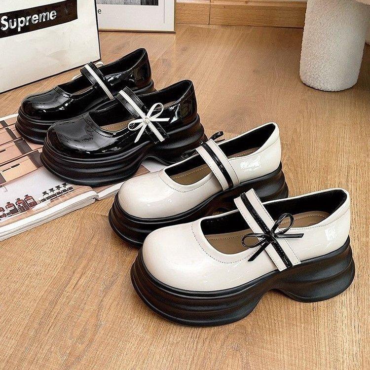Woman Lolita Shoes Patent Leather Cute Bow  Pumps Bride Wedding Cosplay Party Dress ShoesG