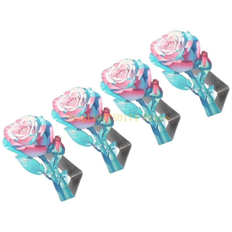 Stainless Steel Tablecloth Clamps With Rose Floral Design Flower Table Cloth Clips Decorative Tablecloth Fasteners top sale