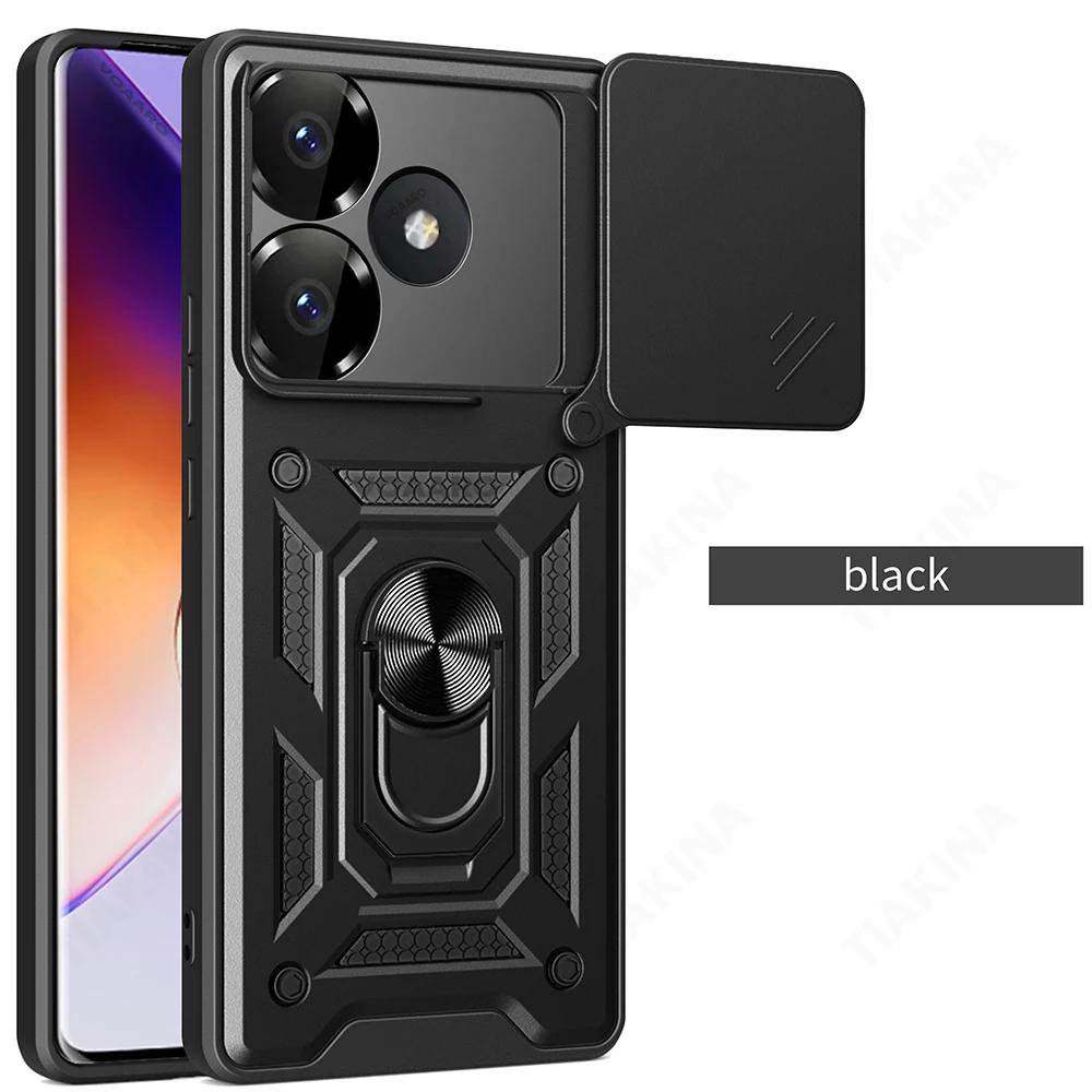 Slide Lens Armor Funda for Redmi 13 4G Case for Redmi Turbo 3 Note 13R POCO M6 F6 Pro 5G Case Magnetic Ring Stand Holder Cover