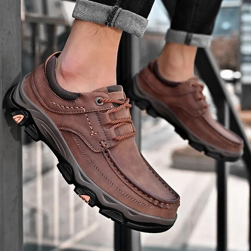 Fashion Men's Shoes Casual Leather High Quality Lace-Up Oxford Shoes Hot Sale Male Comfortable Footwear 2025 Leather Male Outdoor Shoes