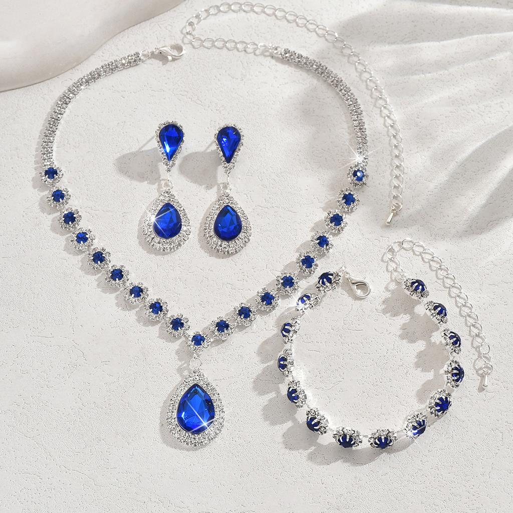 2026 Jewelry Necklace Earrings Bracelet Three-piece Full Diamond Flower Bridal Jewelry Set Dress Accessories