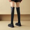 Krazing Pot Microfiber Autumn Winter Shoes Med Heels Flat Platform Size 42 Over-the-knee Boots Slip on Elastic Thigh High Boots