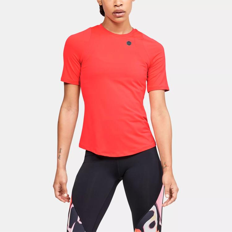 Under Armour Training Sports Patchwork Breathable Straight T-Shirt Women Tops Red 1355583-628