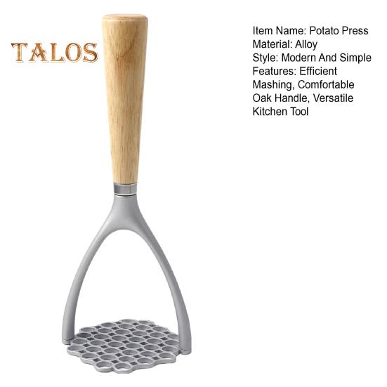 Stainless Steel Potato Press Masher with Wooden Handle Lightweight Rust-proof Kitchen Tool for Mashing Vegetables Fruits Beans