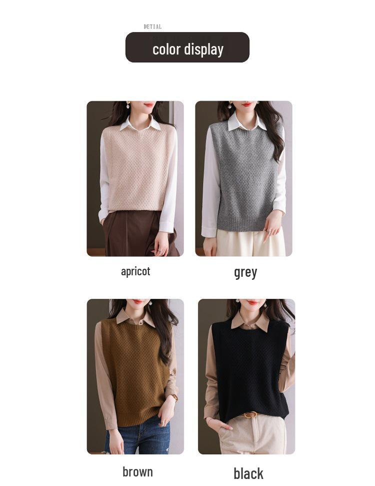 Women's Wool Knit Vest - 2025 Autumn/Winter New Style, Versatile Sleeveless Sweater with Shirt