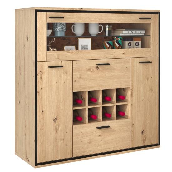Elegant Wine Cabinet Spacious Countertop Sideboard with Double Doors 2 Drawers Glass Shelf Kitchen Holder Particle Board Bar Storage Buffet