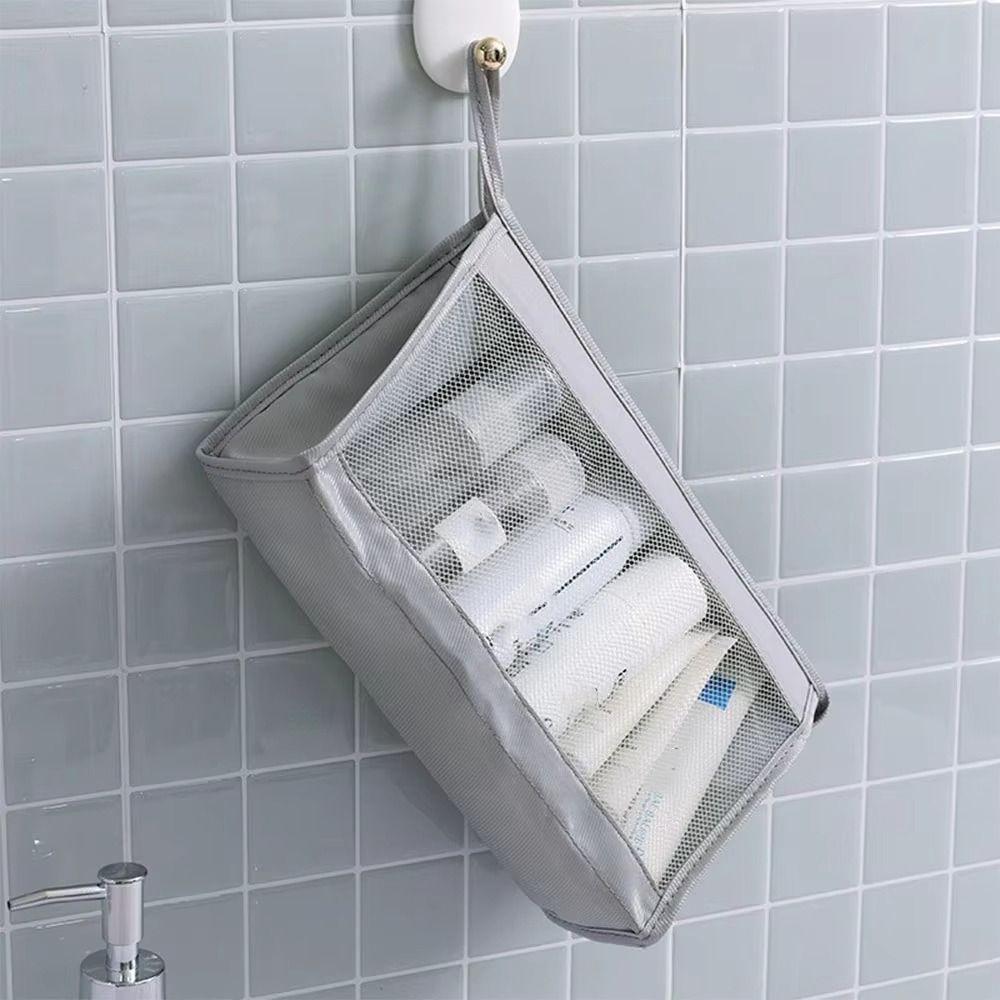 Foldable Mesh Makeup Organizer Hanging Toiletry Bag Large Capacity Wash Bag  Brushes