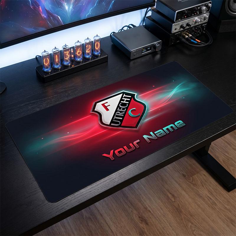 FC Utrecht Individuelles großes Mauspadd, Personalisierter Textdruck mit Namen, Fußballlogo Rutschfeste Schreibtischmatte Gaming-Geschenk