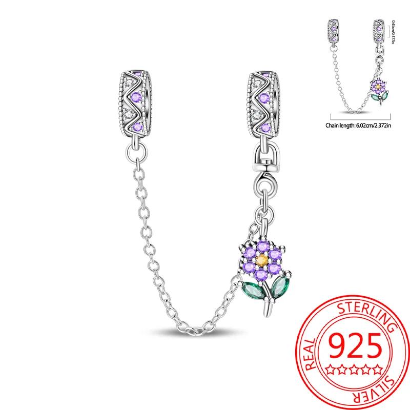 New Copper Sun&Moon&Star Heart Charms Colored Flower Bead Safety Chains Fit Original Bracelets For Women Diy Jewelry Gifts