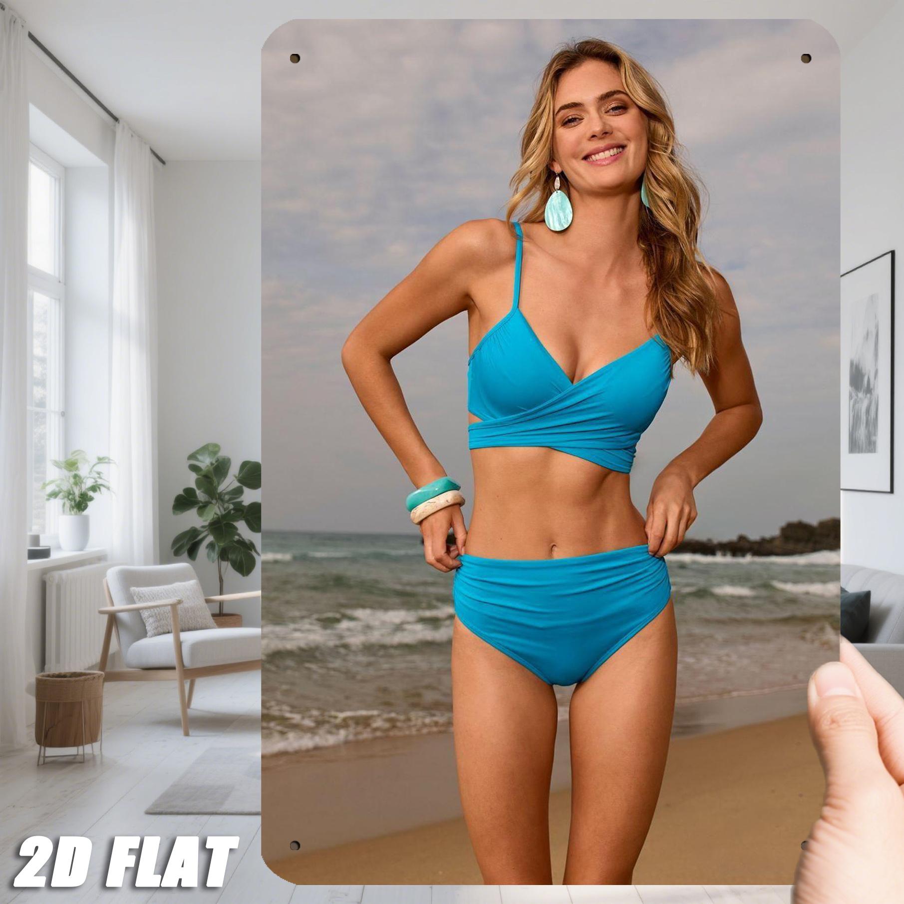 

Retro Metal Wall Sign, Vintage Turquoise Blue Bikini Surf Art, 8x12 Inch Iron Decor for Beach Bar Garage Pool 20x30cm